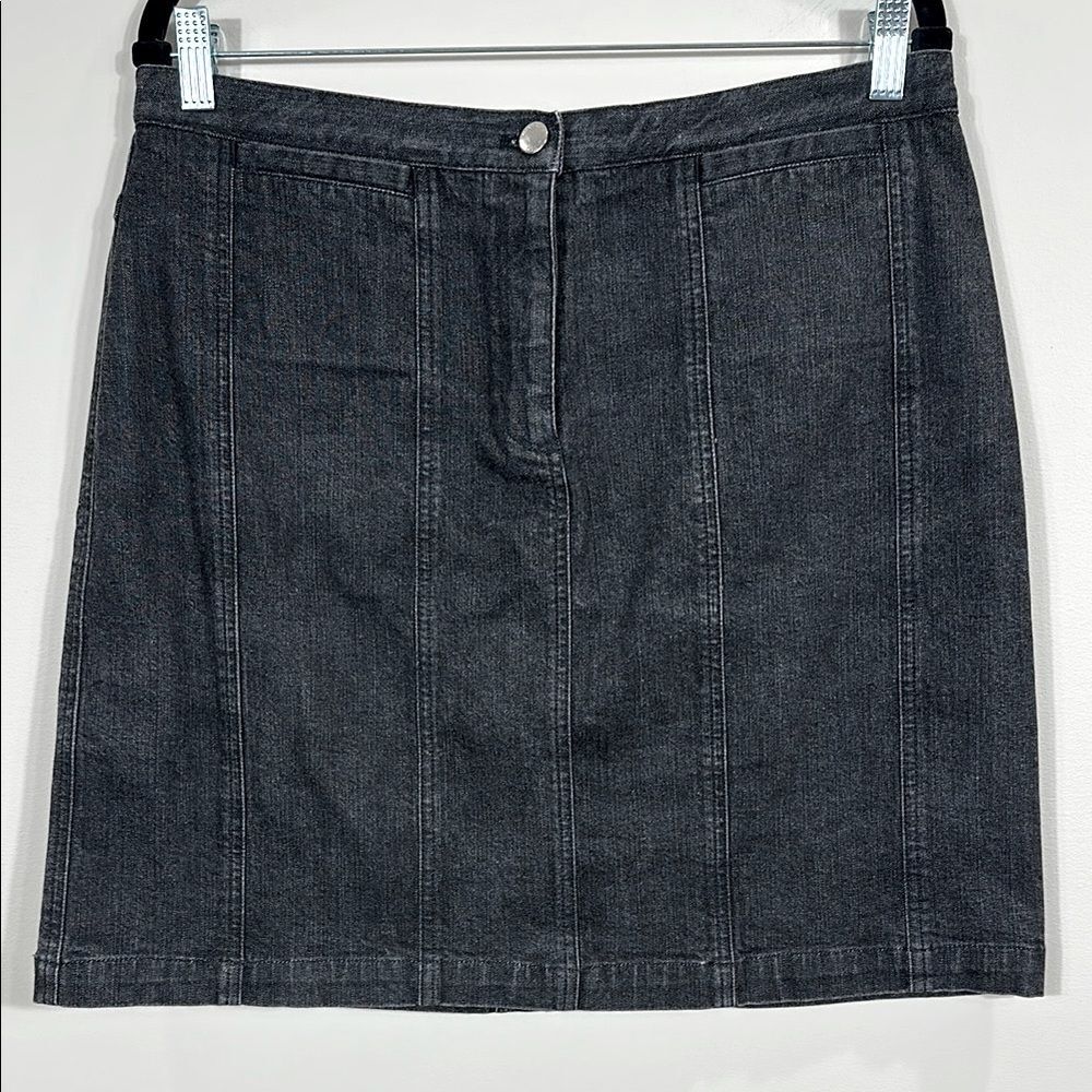 Jones New York Dark Grey Jean Denim Skirt Four Pocket Stretch Zip Women Size 14